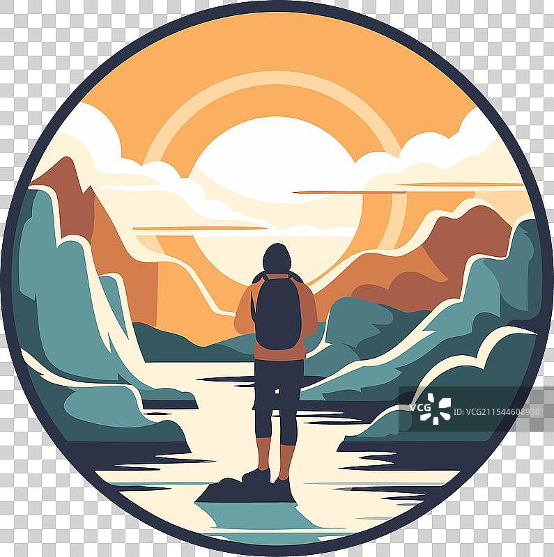 背包男士在山中徒步旅行图片素材