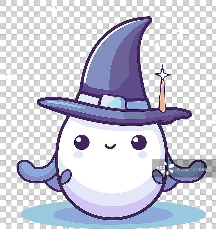 可爱的卡通雪人戴着巫师帽和魔法图片素材