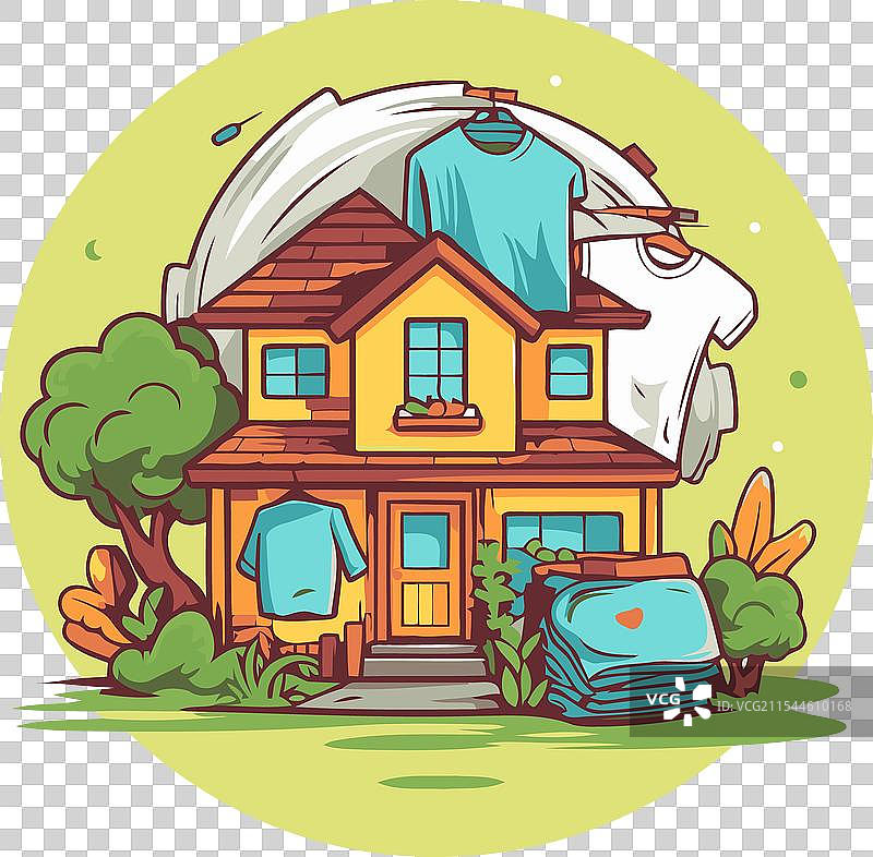 花园里的卡通房子图片素材