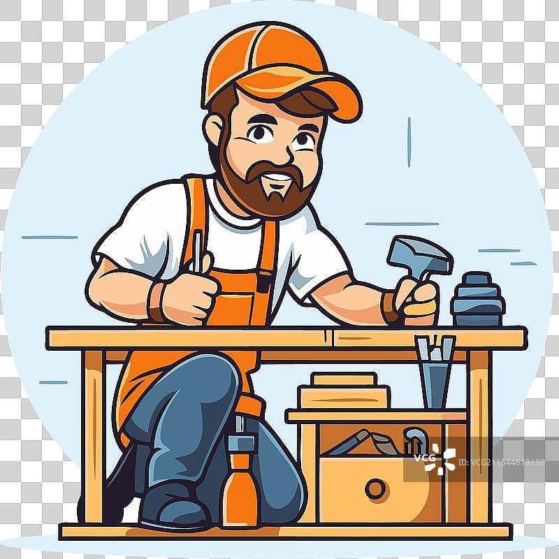 卡通风格的木匠正在使用工具图片素材