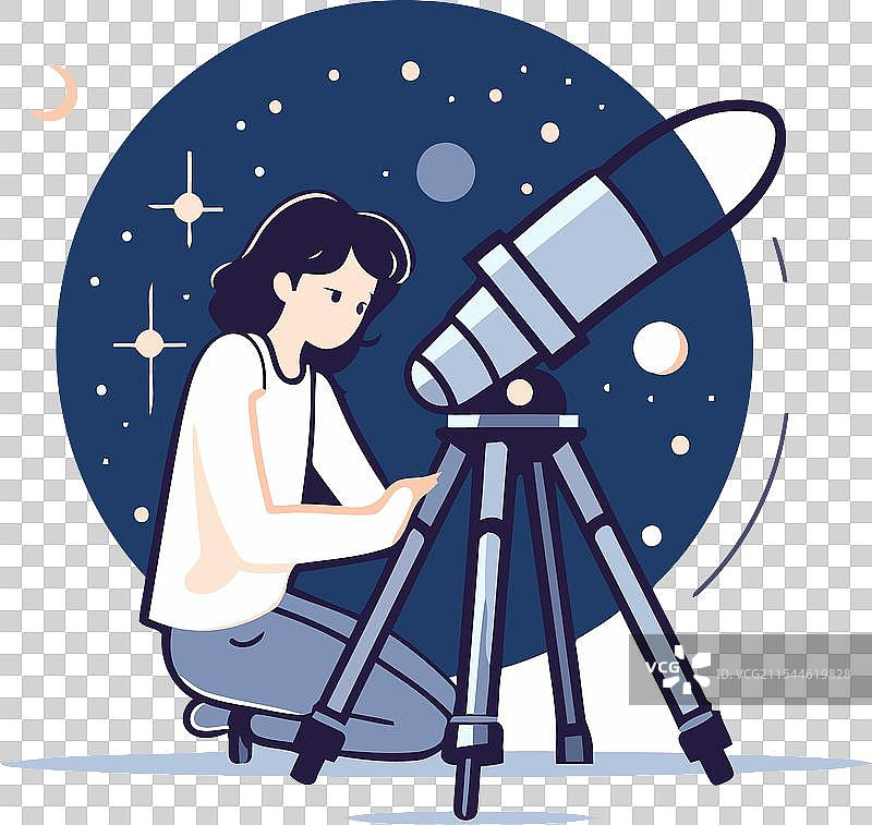 天文学概念：女性通过望远镜观察星空图片素材