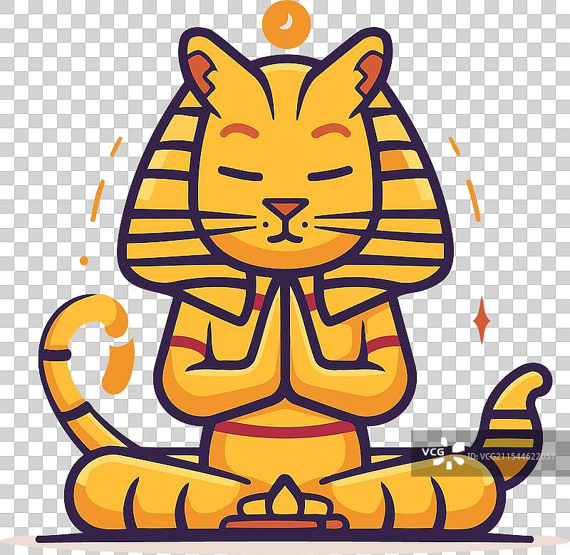 可爱的老虎以莲花坐姿坐着的卡通形象图片素材