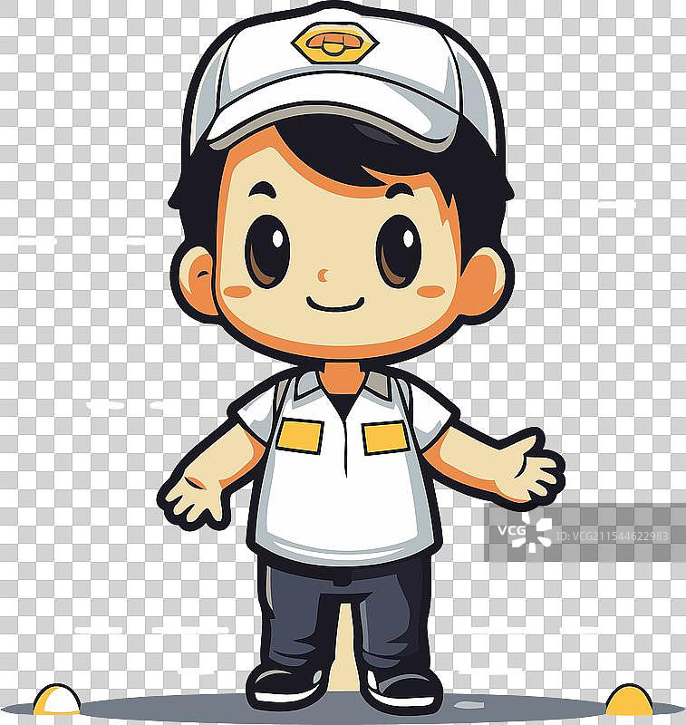 可爱的卡通男孩穿着水手服在公寓里图片素材