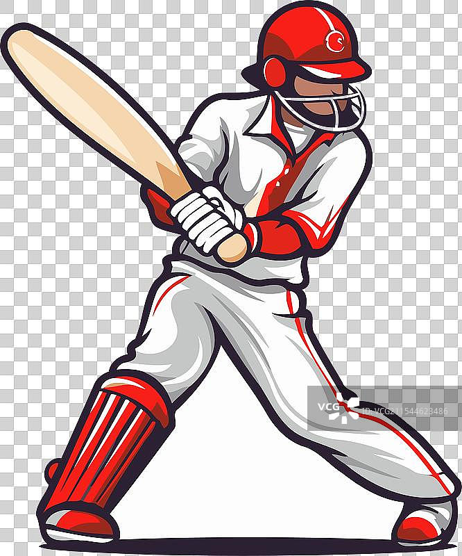 卡通风格的板球运动员手持球棒图片素材