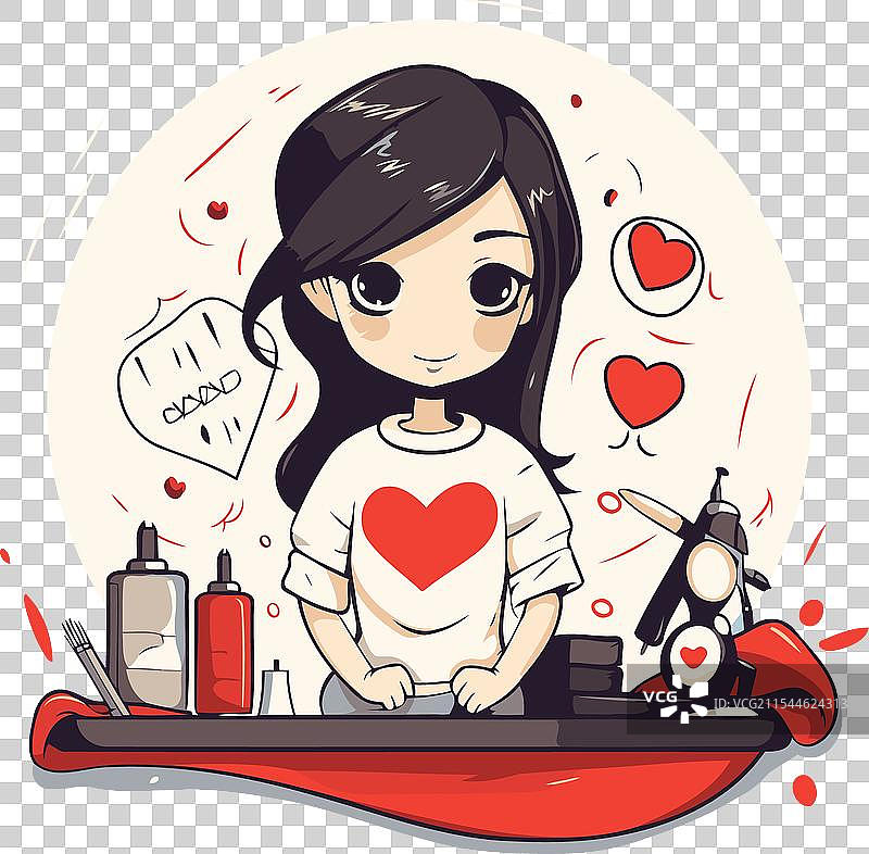 一个可爱的女孩在打字机上玩耍图片素材