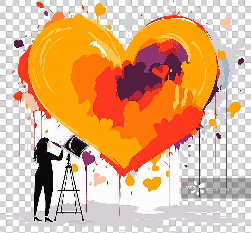 一个女孩手持望远镜，背景是白色的心形图案图片素材