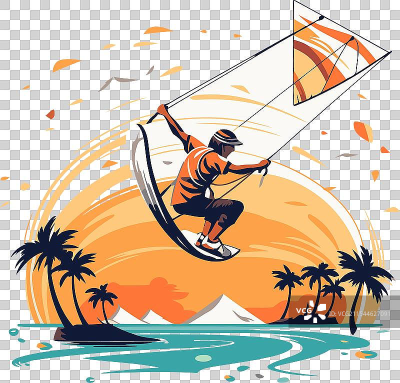 海面背景下的风筝冲浪者图片素材