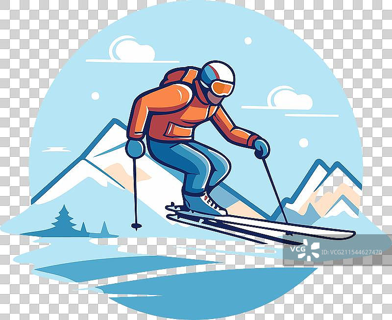 滑雪度假村标志，包含滑雪者和山脉图片素材