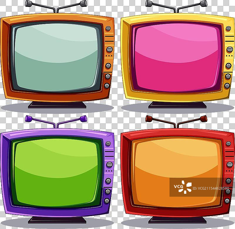 四台色彩鲜艳的复古电视机图片素材