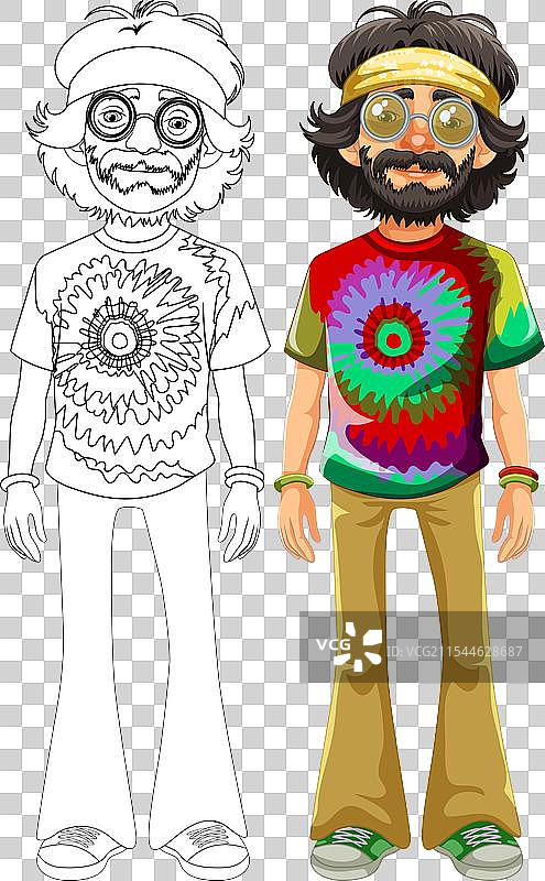 色彩斑斓和黑白的嬉皮角色图片素材