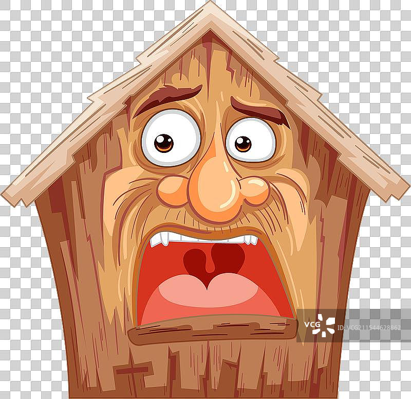 一个表现出害怕的拟人化房子图片素材
