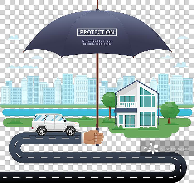 代理人用伞遮住房子和汽车图片素材