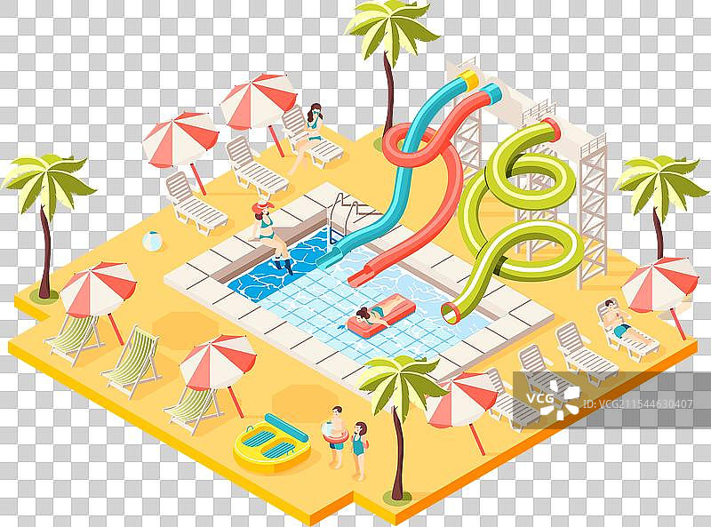 水上乐园等距概念图片素材
