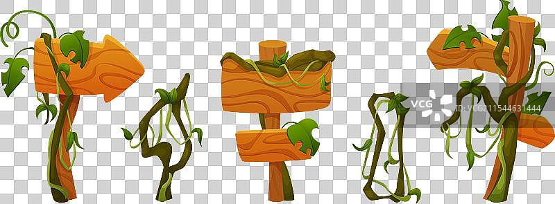 带有攀缘藤蔓的木制招牌图片素材