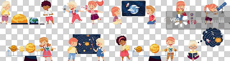 男孩和女孩角色研究太空与银河图片素材