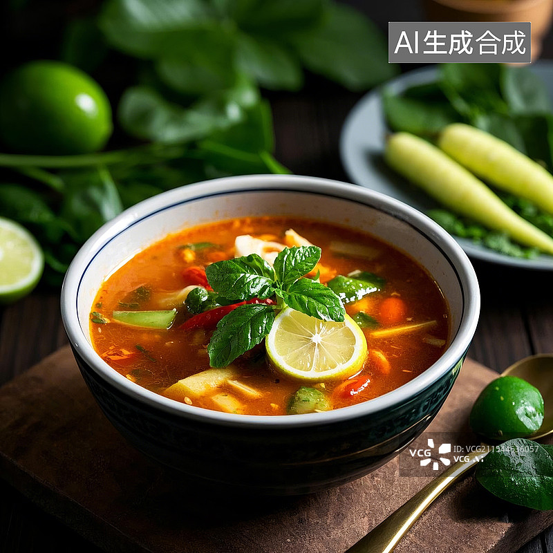 【AI数字艺术】泰国冬荫功汤美食图片素材