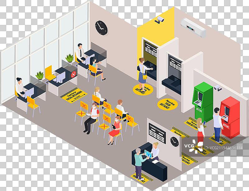 银行的社交距离等距背景图片素材