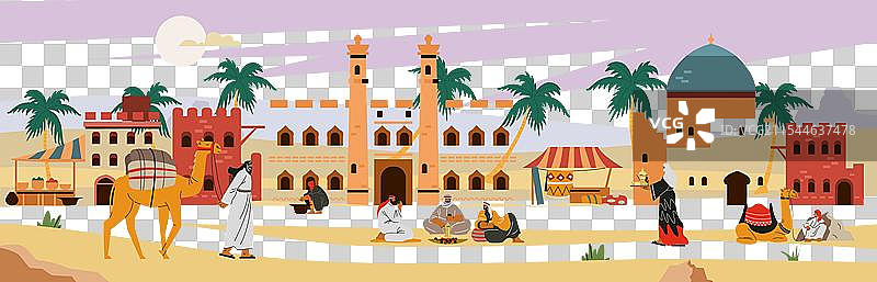 沙漠城市，贝都因人居民与建筑图片素材
