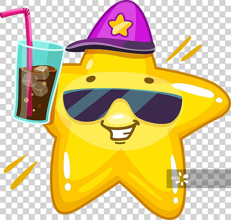 可爱的卡通星星角色戴着太阳镜图片素材