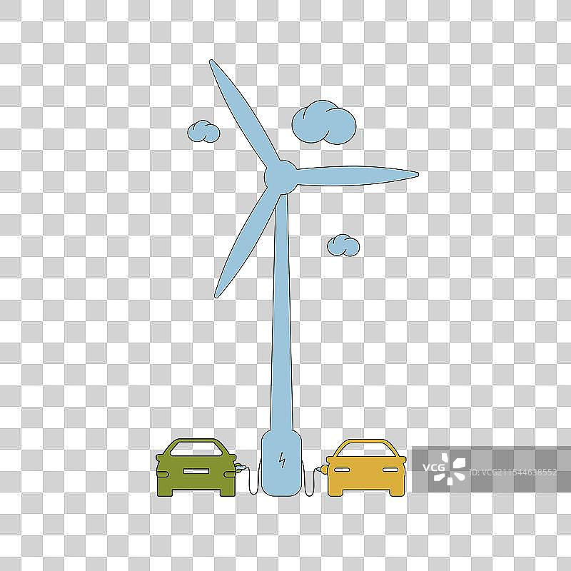 电动汽车由风力涡轮机充电图片素材