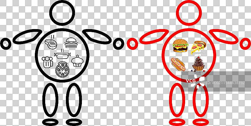 胖人快乐地享受美食，手绘风格图片素材