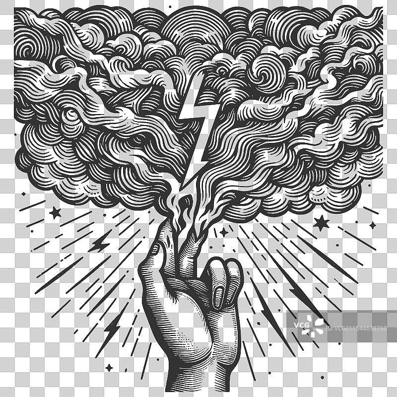 手从暴风云中召唤闪电图片素材