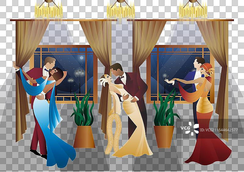 男人和女人在窗前跳舞图片素材