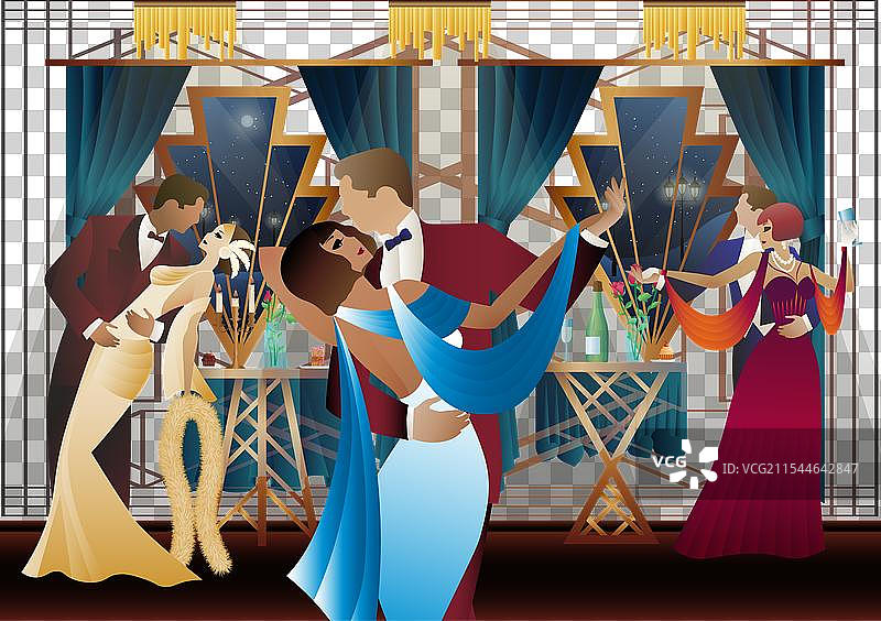 男人和女人在窗前跳舞图片素材