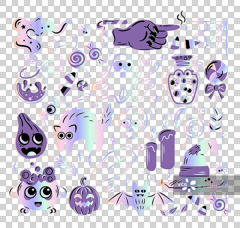 金属质感的Y2K全息万圣节贴纸，闪亮夺目图片素材