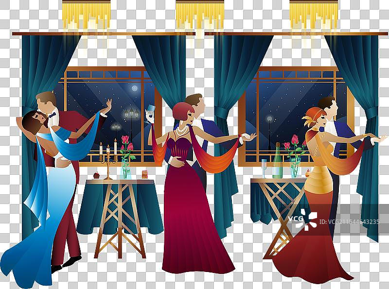 男人和女人在窗前跳舞图片素材