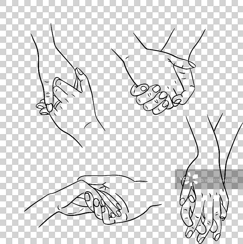 两只手握在一起的涂鸦风格插图集图片素材