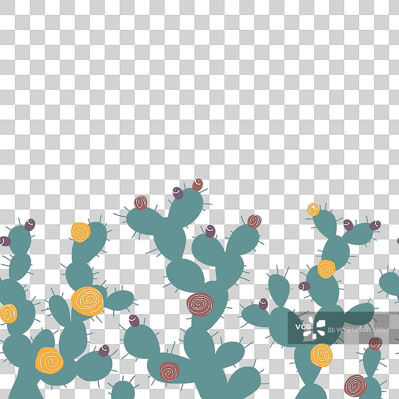无缝图案边框的仙人掌围栏，包含扁刺仙人掌图片素材
