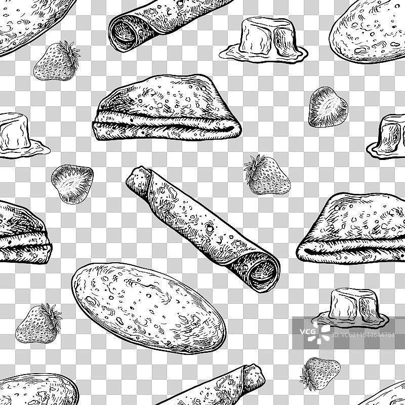 无缝图案的煎饼和草莓图片素材