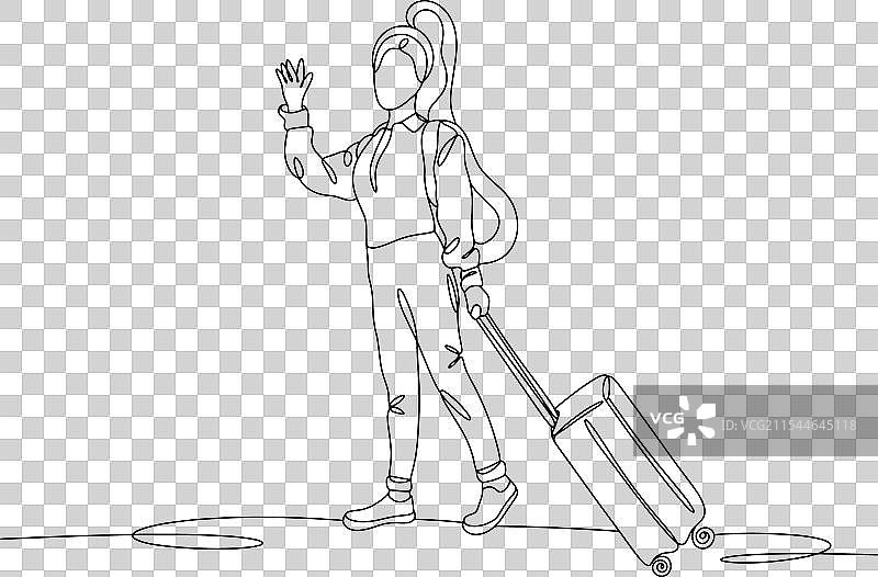 年轻女性与行李的旅程图片素材