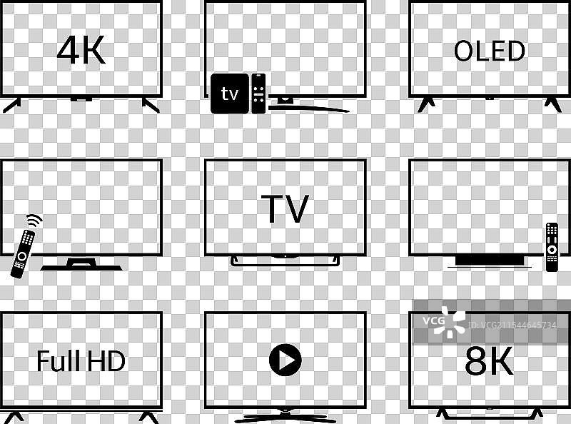 电视图标集包含4K和全高清等图标图片素材