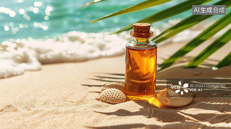 【AI数字艺术】沙滩上的化妆瓶图片素材