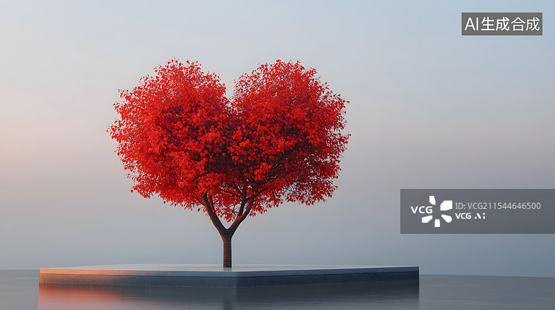 【AI数字艺术】红色叶子的一棵树图片素材