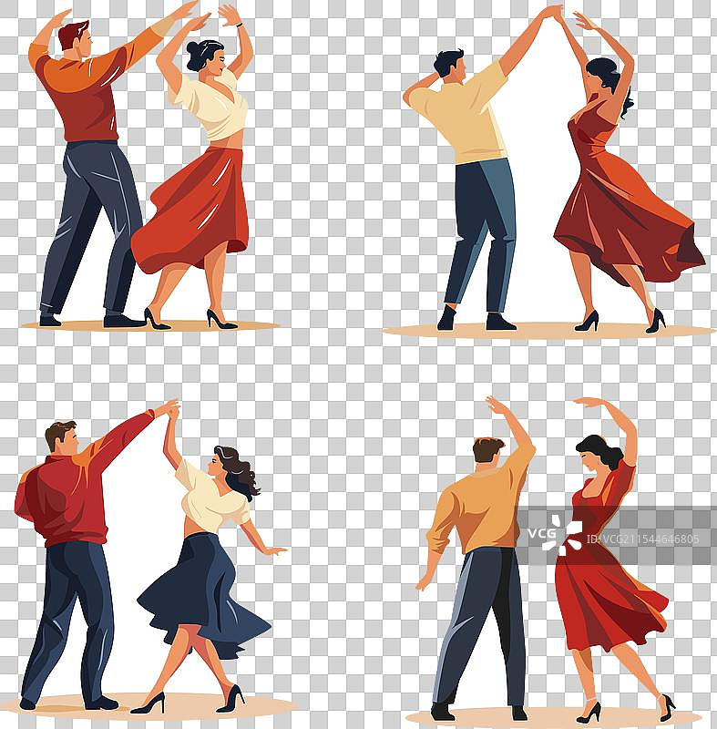 穿着鲜艳服装的情侣在跳萨尔萨舞图片素材