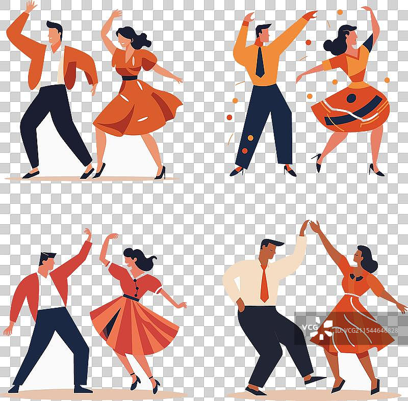 情侣们穿着时尚的服装快乐地跳着萨尔萨舞图片素材