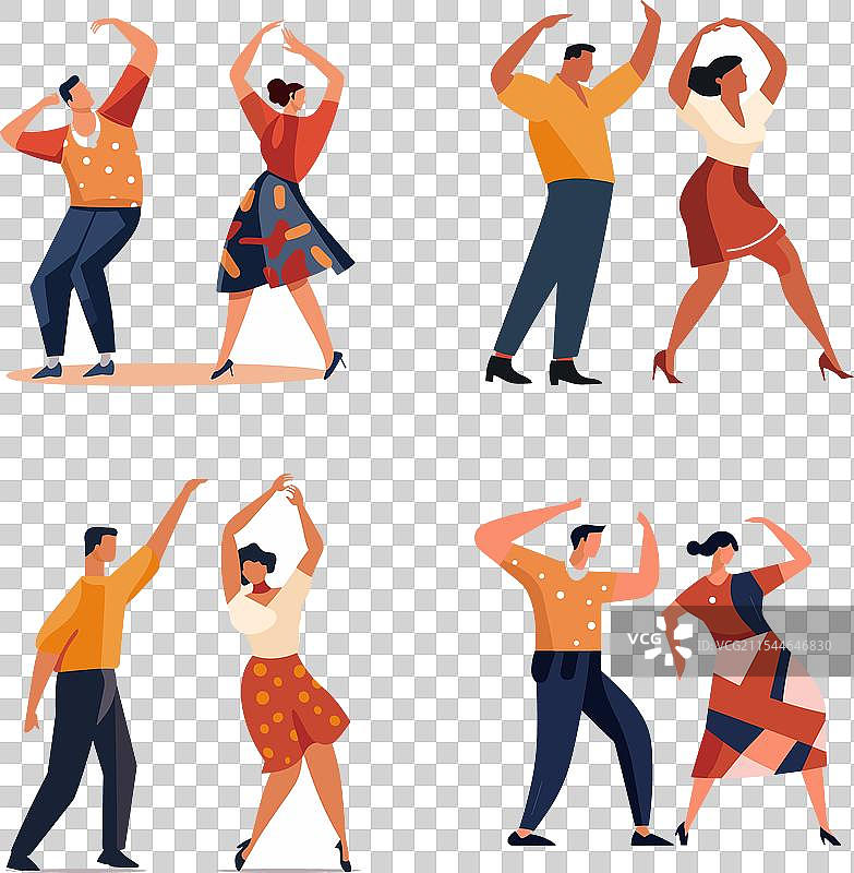 四位舞者在复古派对上尽情享受，两位男士和两位女士。图片素材