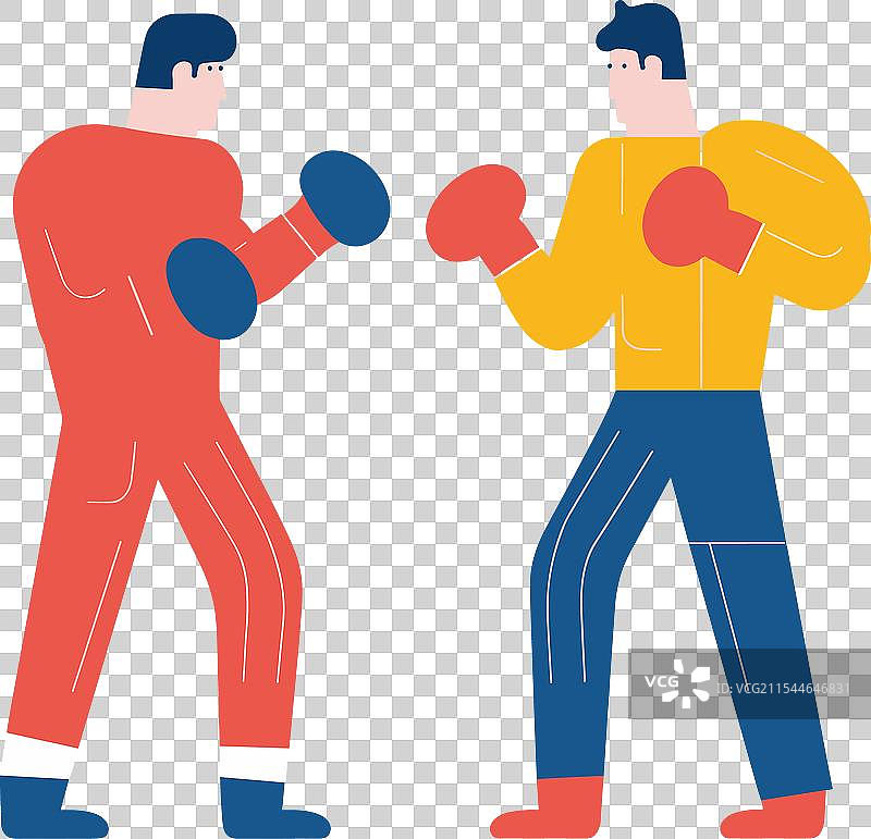 两个卡通拳击手摆出战斗姿势，准备出击图片素材