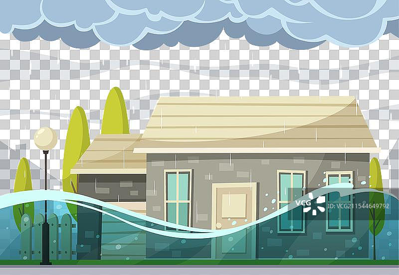 洪水灾难卡通构图图片素材