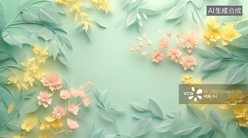 【AI数字艺术】剪纸风格中式花朵背景图片素材