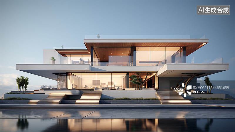 【AI数字艺术】现代别墅插画图片素材