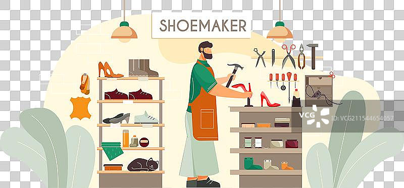 鞋匠修理平底鞋的构图图片素材