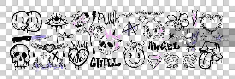 喷漆涂鸦，墨水燃烧的心，带刺的图片素材