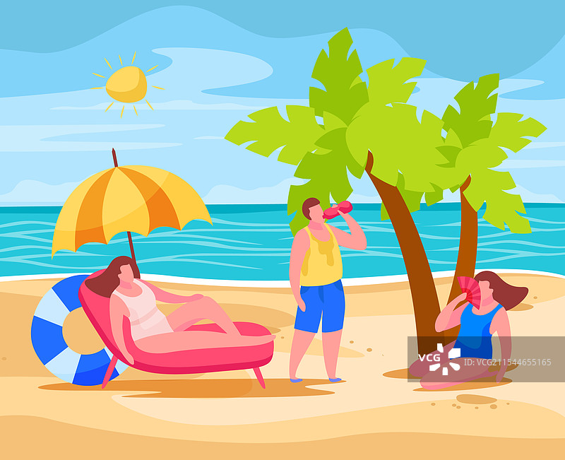 海滩中防止中暑的组合图片素材