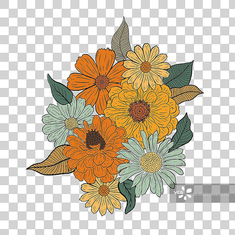 复古迷幻花卉花束印花图片素材