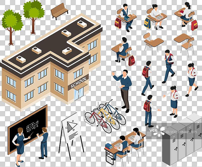 等角学校建筑套件图片素材