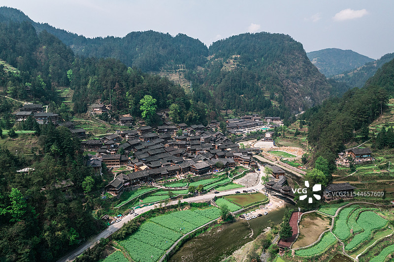贵州黔东南雷山县郎德苗寨景区航拍建筑风光图片素材